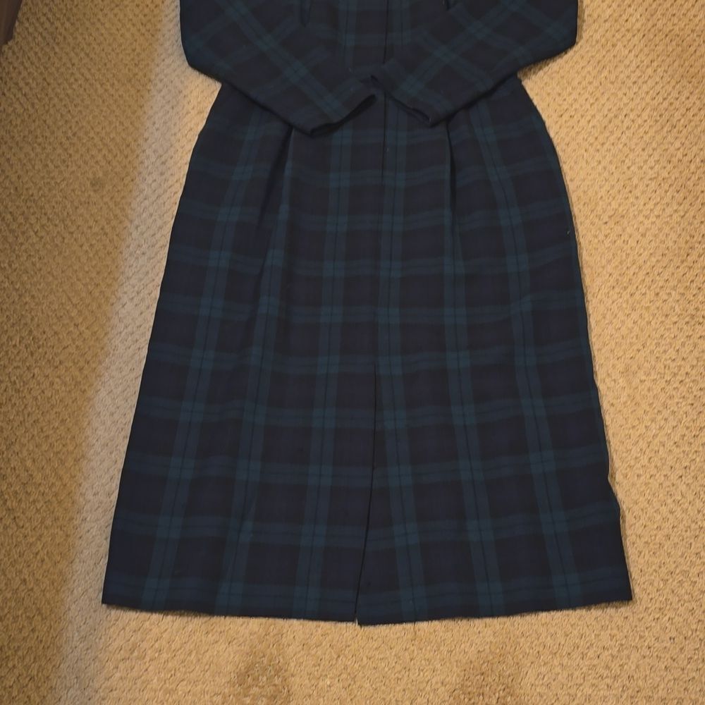 90's Barrie Pace Ltd Green Black Lined Fine Wool Dress w Pockets size 16 - Picture 2 of 11